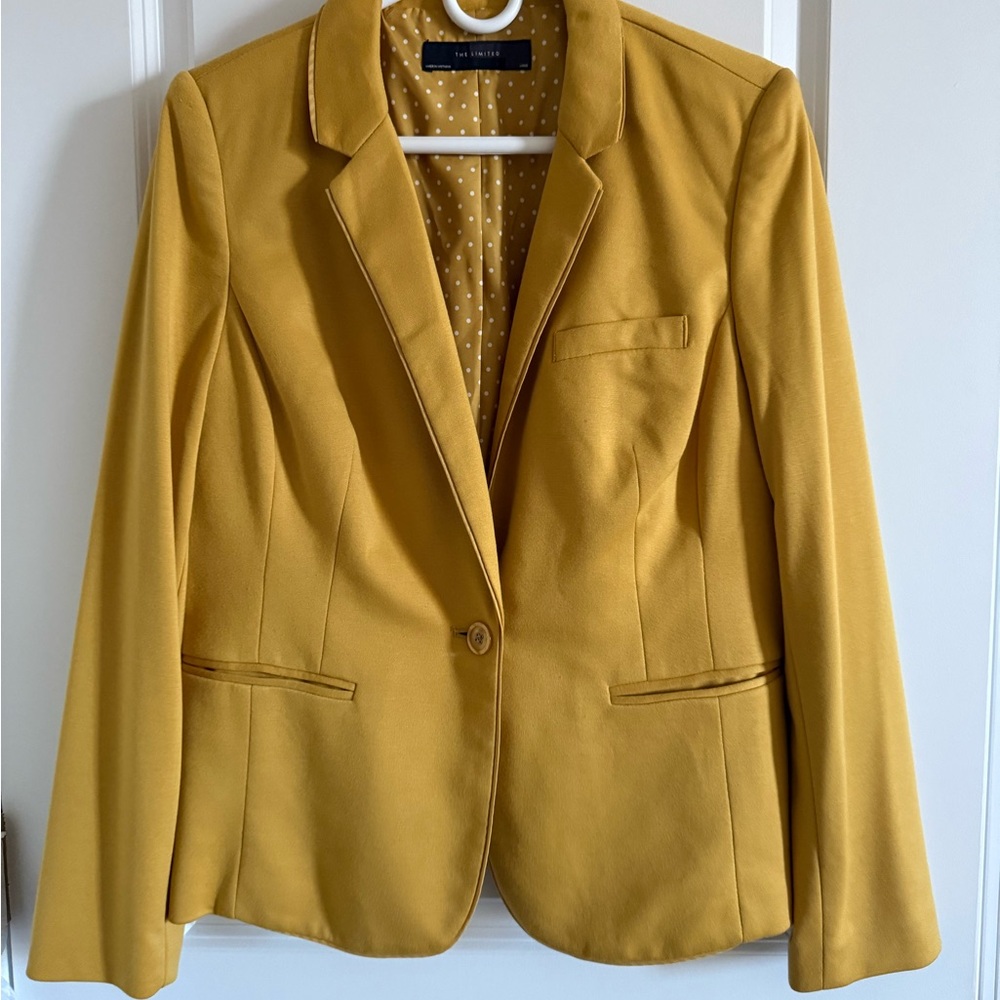 The Limited Mustard Blazer with Polka Dot Lining